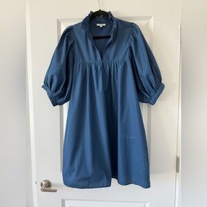 Jade Blue Puff Sleeve Dress - L